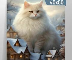 Алмазная мозаика. Белый кот.
